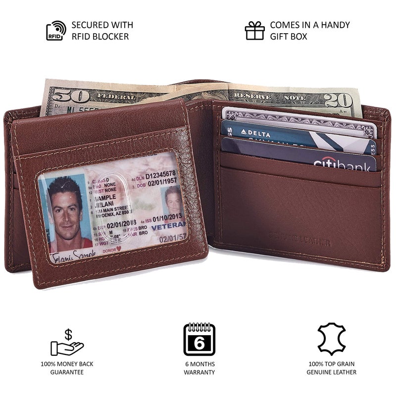 Cochoa Bifold Wallet for Men's Real Genuine Slim Leather RFID Blocking 2 ID Windows Stylish Travel Gift Box (NAPA, TAN) - Image 5